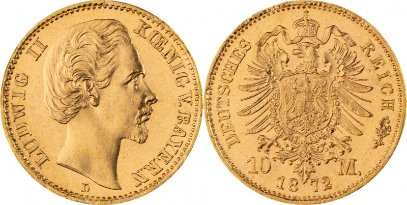 KÖNIGREICH BAYERN, Ludwig II. 1864-1886, 10 Mark 1872 D, München, Jaeger 193, St...