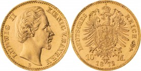 KÖNIGREICH BAYERN, Ludwig II. 1864-1886, 10 Mark 1872 D, München, Jaeger 193, Stempelglanz