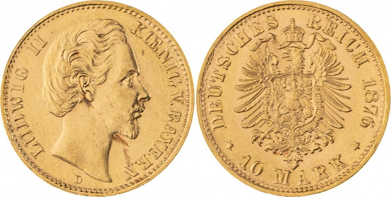KÖNIGREICH BAYERN, Ludwig II. 1864-1886, 10 Mark 1876 D, München, Jaeger 196, wi...