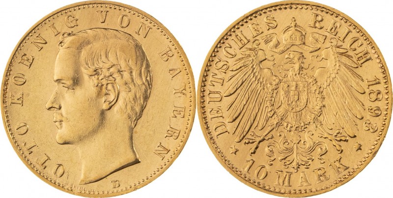 KÖNIGREICH BAYERN, Otto 1886-1913, 10 Mark 1893 D, München, Jaeger 199, winziger...