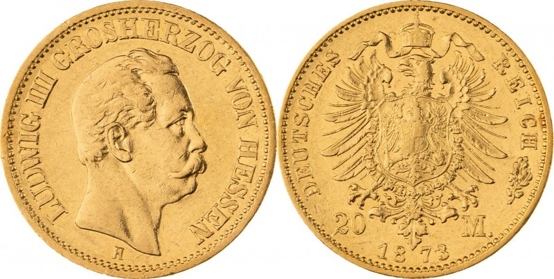 GROßHERZOGTUM HESSEN, Ludwig III. 1848-1877, 20 Mark 1873 H, Darmstadt, Jaeger 2...