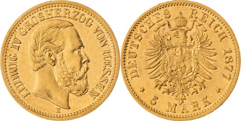 GROßHERZOGTUM HESSEN, Ludwig IV. 1877-1892, 5 Mark 1877 H, Darmstadt, Jaeger 218...