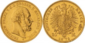 GROßHERZOGTUM MECKLENBURG-SCHWERIN, Friedrich Franz II. 1842-1883, 20 Mark 1872 A, Berlin, Jaeger 230, vorzüglich - Stempelglanz