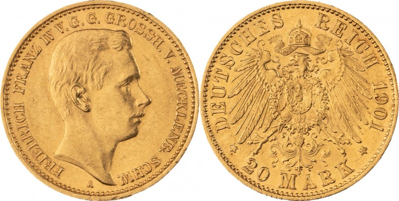 GROßHERZOGTUM MECKLENBURG-SCHWERIN, Friedrich Franz III. 1883-1897, 20 Mark 1901...
