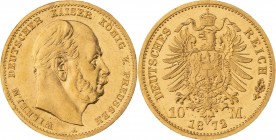 KÖNIGREICH PREUSSEN, Wilhelm I. 1861-1888, 10 Mark 1872 A, Berlin, Jaeger 242, fast Stempelglanz