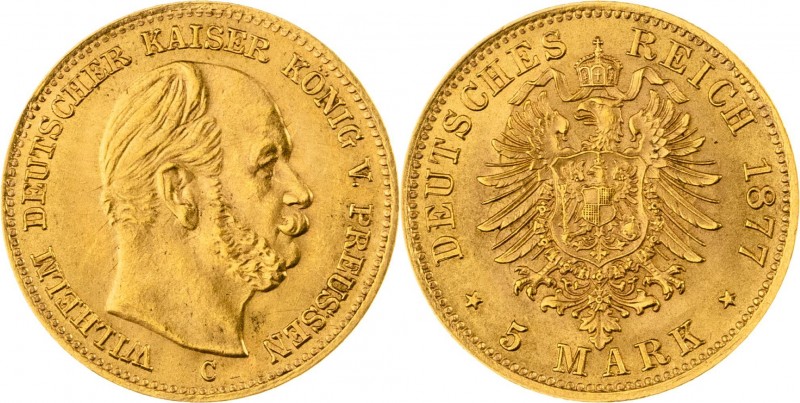 KÖNIGREICH PREUSSEN, Wilhelm I. 1861-1888, 5 Mark 1877 C, Frankfurt, Jaeger 244,...