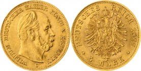 KÖNIGREICH PREUSSEN, Wilhelm I. 1861-1888, 5 Mark 1877 C, Frankfurt, Jaeger 244, vorzüglich +