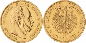KÖNIGREICH PREUSSEN, Wilhelm I. 1861-1888, 10 Mark 1888 A, Berlin, Jaeger 245, winziger Randfehler, vorzüglich