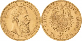 KÖNIGREICH PREUSSEN, Friedrich III. 1888, 20 Mark 1888 A, Berlin, Jaeger 248, winziger Randfehler, fast Stempelglanz