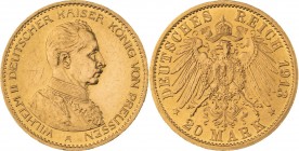 KÖNIGREICH PREUSSEN, Wilhelm II. 1888-1918, 20 Mark 1913 A, Berlin, Kaiser in Uniform, Jaeger 253, vorzüglich