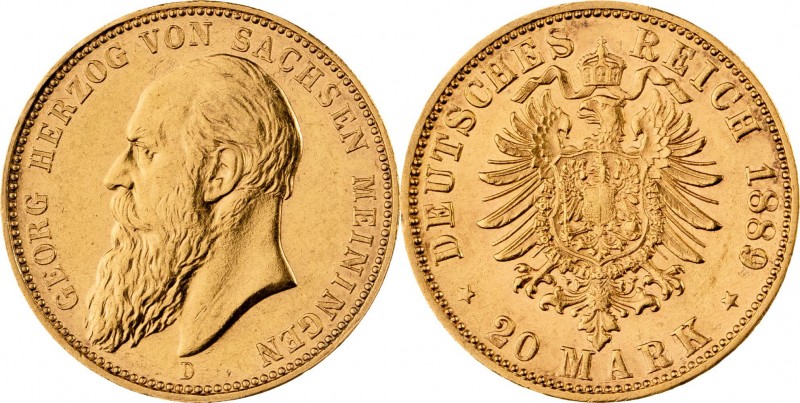 HERZOGTUM SACHSEN-MEININGEN, Georg II. 1866-1914, 20 Mark 1889 D, München, Jaege...