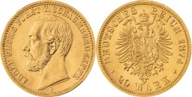 FÜRSTENTUM SCHAUMBURG-LIPPE, Adolf Georg 1860-1893, 20 Mark 1874 B, Hannover, Jaeger 284, perfekter Stempelglanz