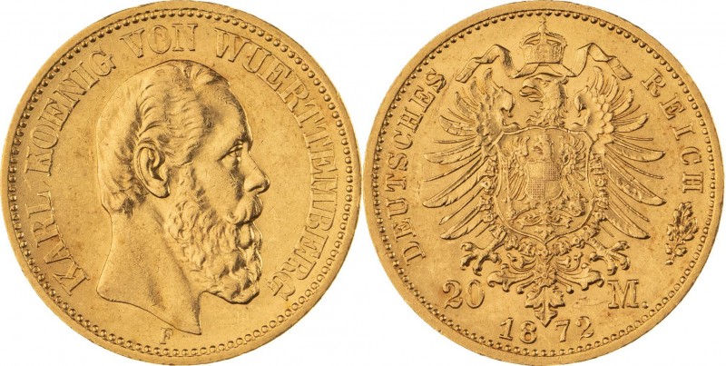 KÖNIGREICH WÜRTTEMBERG, Karl 1864-1891, 20 Mark 1872 F, Stuttgart, Jaeger 290, v...