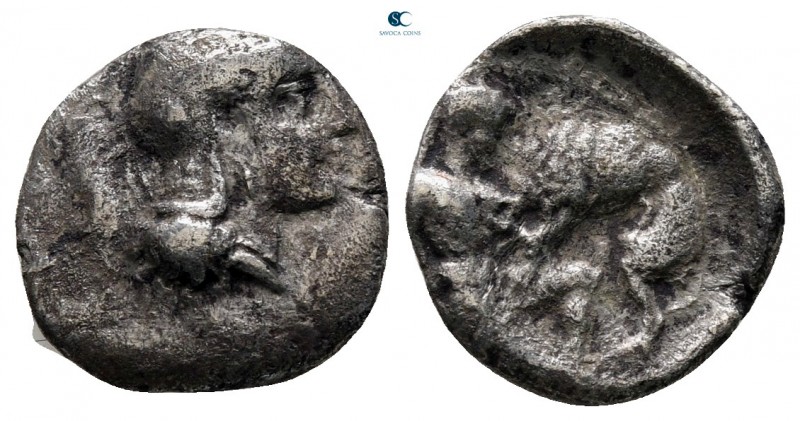 Calabria. Tarentum circa 380-325 BC. 
Diobol AR

10 mm, 0,85 g



nearly ...