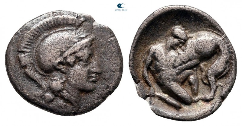 Lucania. Herakleia circa 432-420 BC. 
Diobol AR

13 mm, 1,00 g



very fi...