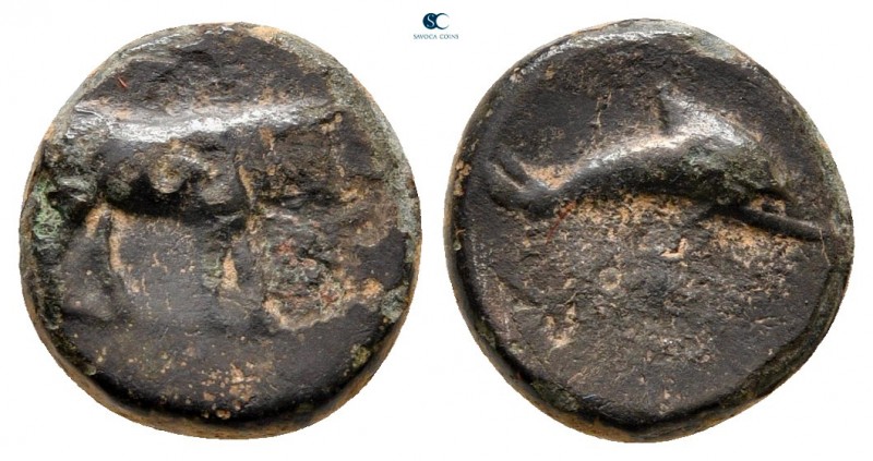 Caria. Possibly Keramos circa 400-300 BC. 
Bronze Æ

11 mm, 1,43 g



fin...