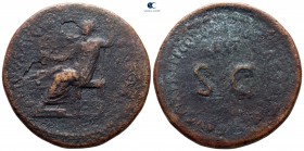 Divus Augustus AD 14. Restitution issue under Titus. Rome. Sestertius Æ