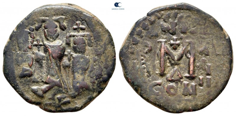 Heraclius with Heraclius Constantine AD 610-641. Constantinople
Follis or 40 Nu...