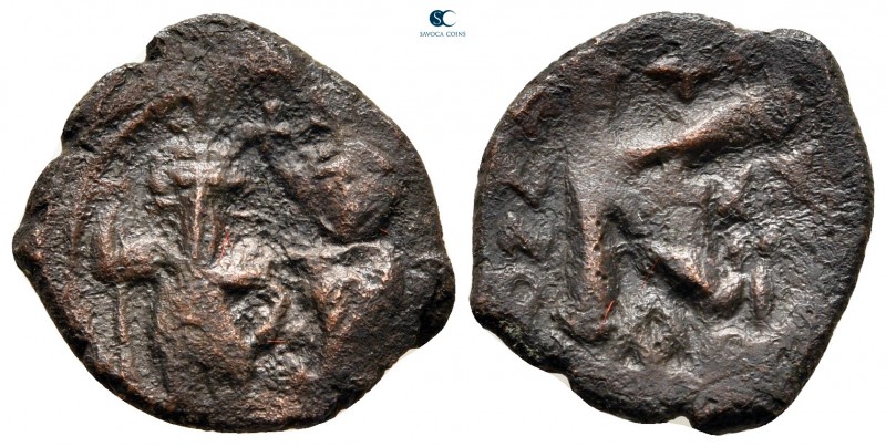 Heraclius with Heraclius Constantine AD 610-641. Constantinople
Half Follis or ...