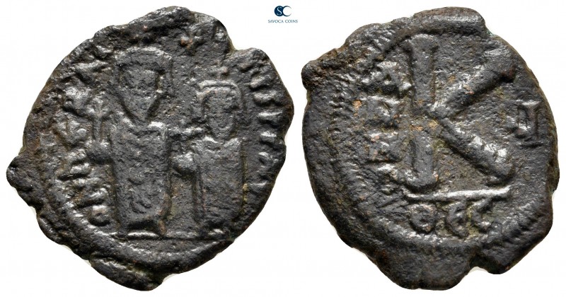 Heraclius with Heraclius Constantine AD 610-641. Thessalonica
Half Follis or 20...