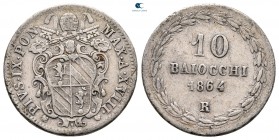 Italy. Papal State, Rome. Pius IX AD 1846-1878. 10 Baiocchi AR