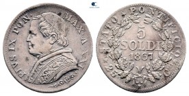 Italy. Papal State, Rome. Pius IX AD 1846-1878. 5 Soldi AR