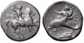 Calabria. Tarentum (ca. 325-281 a.C.). Didracma o Nomos. AG gr. 7,70 mm 21. SNG France 1827. qBB