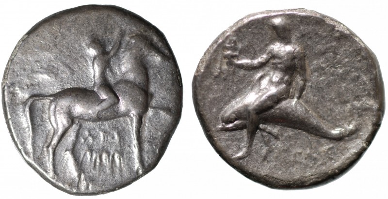 Calabria. Tarentum (IV-III sec. a.C.). Didracma o Nomos. AG gr. 7,14 mm 21,5. MB...