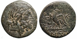 Pontos. Amisos. Mitridate VI (ca. 132-63 a.C.). Bronzo AE gr. 6,52 mm 20,2. D/Testa di Zeus; R/aquila su fulmine. BB