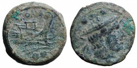 Emissioni in bronzo coniato (dopo il 211 a.C.). Sestante AE gr. 7,10 mm 20,2. D/testa di Mercurio; R/Prora di nave. Cr. 56/6. MB-BB