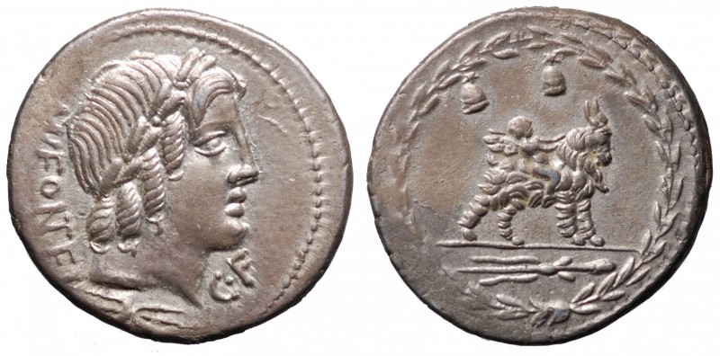 FONTEIA - MAN. FONTEIUS C.F. (85 a.C.). Roma. Denario AG gr. 3,80 mm 20,3. D/Tes...