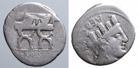 FURIA - P. Furius Crassipes (84 a.C.). Roma. Denario AG gr. 3,82 mm 19,6. D/Testa Di Cibele; R/Sedia curule. Rif.Varesi 302; Cr.356/1c-1d. MB
