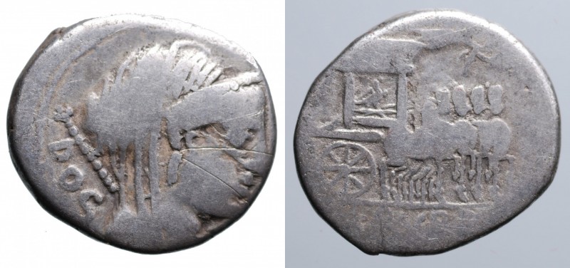 RUBRIA - L.Rubrius Dossenus (87 a.C.). Roma. Denario AG gr. 3,60 mm 17,89. D/tes...