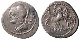 SERVILIA - P. SERVILIUS M. F. RULLUS (100 a.C.). Roma. Denario AG gr. 3,56 mm 21. D/busto di Pallade; R/Vittoria su biga. Varesi 561; Cr. 328/1; BB