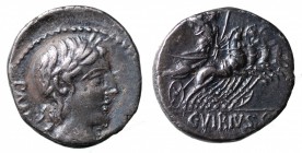 VIBIA - C. VIBIUS C.F. PANSA (90 a.C.). Roma. Denario AG gr. 3,75 mm 17,3. D/Apollo; R/Pallade su quadriga. Varesi 614; Cr. 342/5; mBB