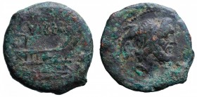 VIBIA - C. Vibius C.F. Pansa (90 a.C.). Semisse bronzo AE gr. 7,67 mm 22,1. D/testa di Saturno; R/Prora di nave. Cr. 342/8a. mMB