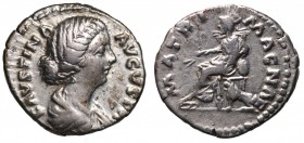 Faustina II, moglie di Marco Aurelio (147-175). Roma. Denario MATRI MAGNAE. AG gr. 3,60 mm 18,7. RIC 706; Alfa 138.535. BB