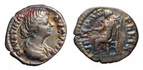 Faustina II, moglie di Marco Aurelio (147-175). Roma. Denario VENVS FELIX. AG gr. 2,87 mm 18,4. RIC M731; Alfa 138.576. BB con bella patina iridescent...