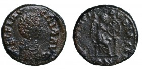 Flaccilla, moglie di Teodosio I, madre di Arcadio e Onorio (379-386). 1/2 centennionale AE4 gr. 1,12 mm 12,4. qBB