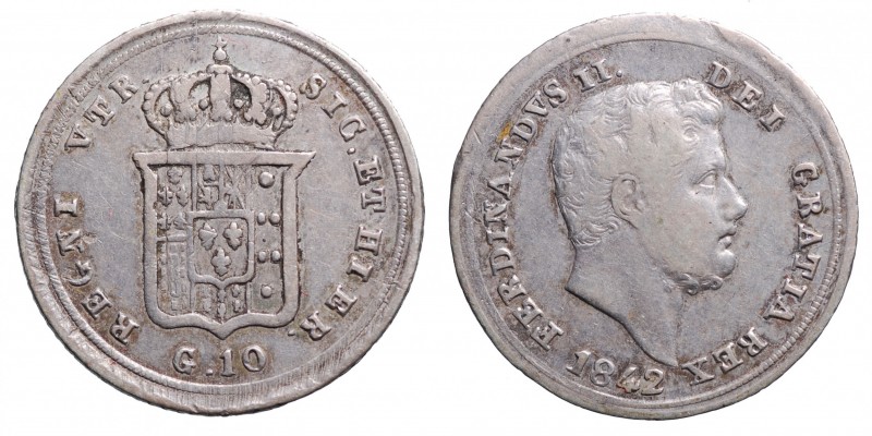 Napoli. Ferdinando II di Borbone. 10 grana 1842 Ag gr. 2,29 mm 18,3. mBB