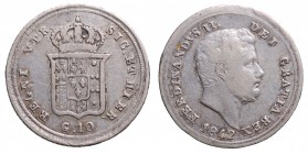 Napoli. Ferdinando II di Borbone. 10 grana 1842 Ag gr. 2,29 mm 18,3. mBB
