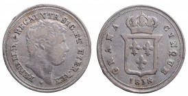 Napoli. Ferdinando II di Borbone. 5 grana 1838 Ag gr. 1,13 mm 16,3. qSPL