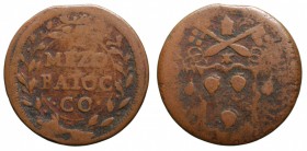 Stato Pontificio. Innocenzo XII (1691-1700). Gubbio. Mezzo baiocco AE gr. 8,51 mm 28,8. MIR 2195/6 (questo esemplare in foto sul MIR). MB