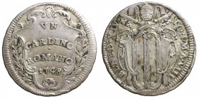 Stato Pontificio. Benedetto XIV (1740-1758). Roma. Carlino romano 1748. AG gr. 2,46 mm 21,6. BB-SPL