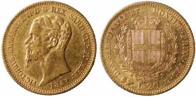 Vittorio Emanuele II (1849-1861). 20 lire 1861 Torino. Gig. 22. AU gr. 6,45 qSPL