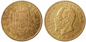 Vittorio Emanuele II (1861-1878). 20 lire 1865 Torino. Gig. 9 R. AU gr. 6,42 mBB