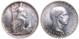Vittorio Emanuele III. Roma. 10 lire 1936. Ag qFDC (Hairlines)