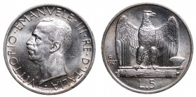 Vittorio Emanuele III. Roma. 5 lire 1927 **due rosette. Ag. FDC