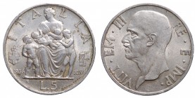 Vittorio Emanuele III. Roma. 5 lire 1936. Ag SPL