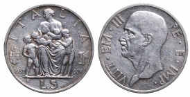 Vittorio Emanuele III. Roma. 5 lire 1937. Ag SPL